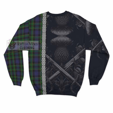 Mowat Tartan Sweatshirt with Family Crest Cross Sword Thistle Celtic Vibes - Tartan Vibes Clothing