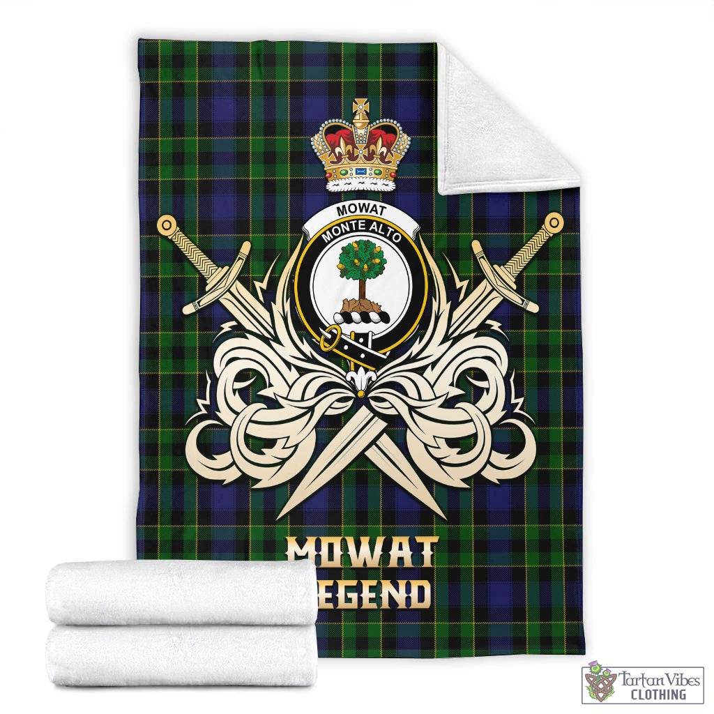 Tartan Vibes Clothing Mowat Tartan Blanket with Clan Crest and the Golden Sword of Courageous Legacy