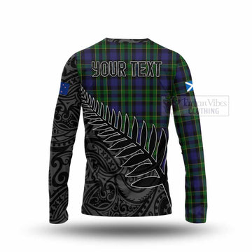 Mowat Crest Tartan Long Sleeve T-Shirt with New Zealand Silver Fern Half Style - Tartan Vibes Clothing