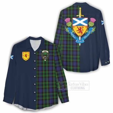 Mowat Tartan Women's Casual Shirt Alba with Scottish Lion Royal Arm Half Style - Tartan Vibes Clothing