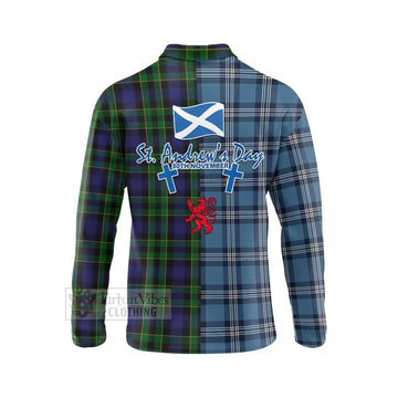 Mowat Tartan Long Sleeve Polo Shirt Happy St. Andrew's Day Half Tartan Style - Tartan Vibes Clothing