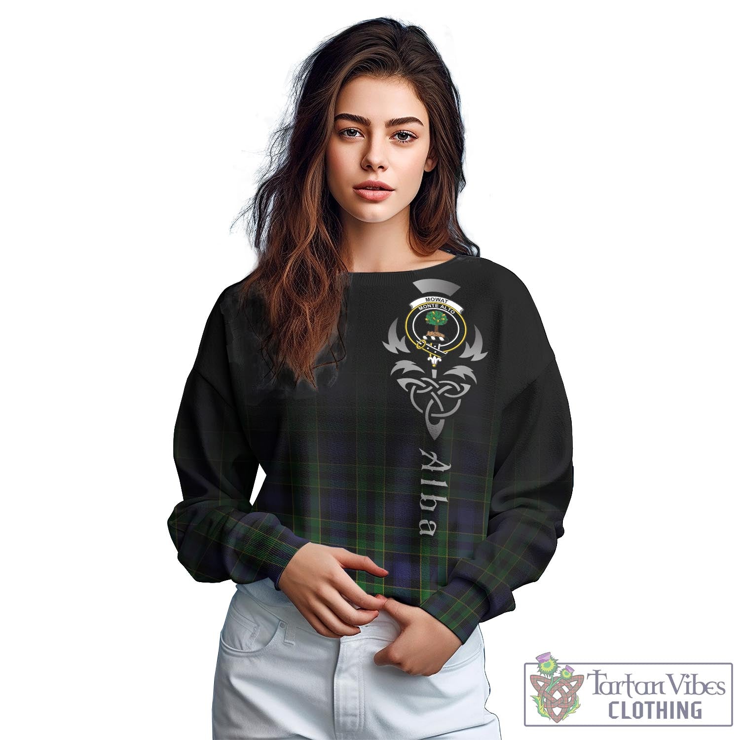 Mowat Tartan Sweatshirt Featuring Alba Gu Brath Family Crest Celtic Inspired - Tartan Vibes Clothing
