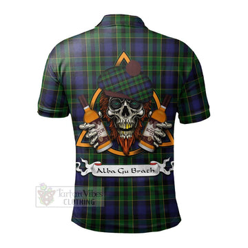 Mowat Tartan Polo Shirt with Family Crest and Bearded Skull Holding Bottles of Whiskey - Tartan Vibes Clothing