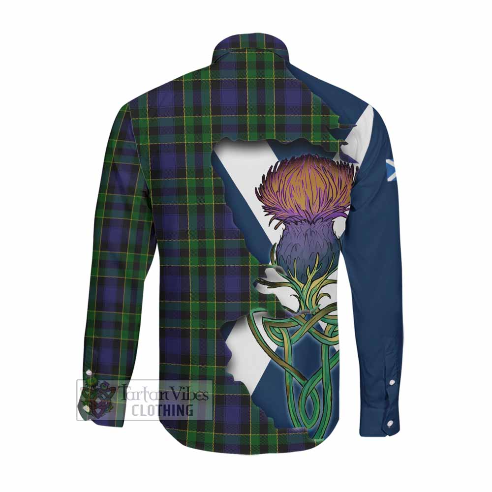 Tartan Vibes Clothing Mowat Tartan Family Crest Long Sleeve Button Shirt Scottish Thistle Celtic Inspired