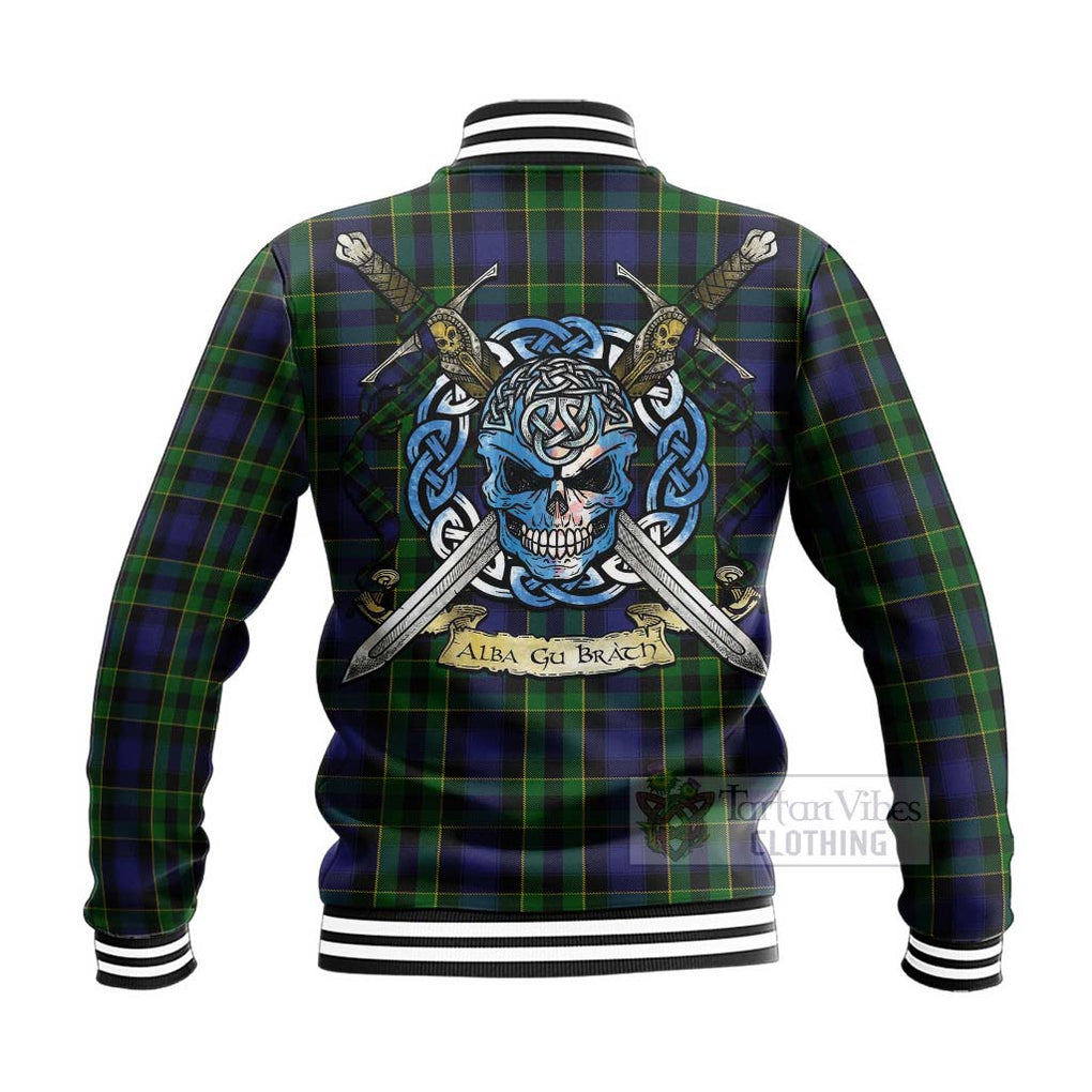 Mowat Tartan Baseball Jacket with Family Crest Celtic Skull Style - Tartan Vibes Clothing