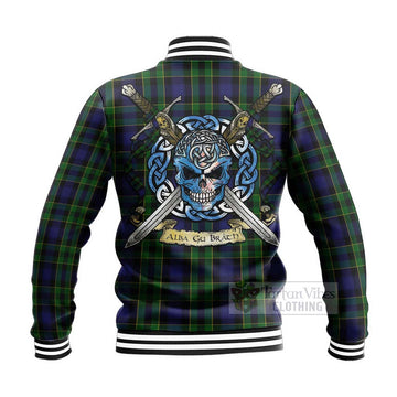 Mowat Tartan Baseball Jacket with Family Crest Celtic Skull Style - Tartan Vibes Clothing