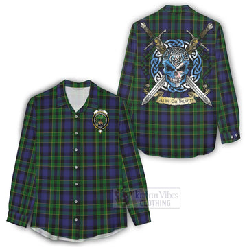 Mowat Tartan Women's Casual Shirt with Family Crest Celtic Skull Style - Tartan Vibes Clothing