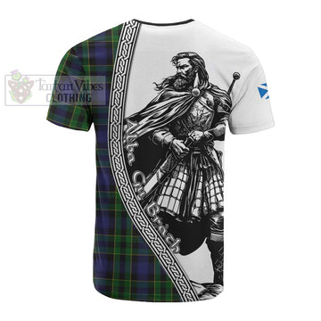 Mowat Tartan Clan Crest Cotton T-shirt with Highlander Warrior Celtic Style - Tartan Vibes Clothing