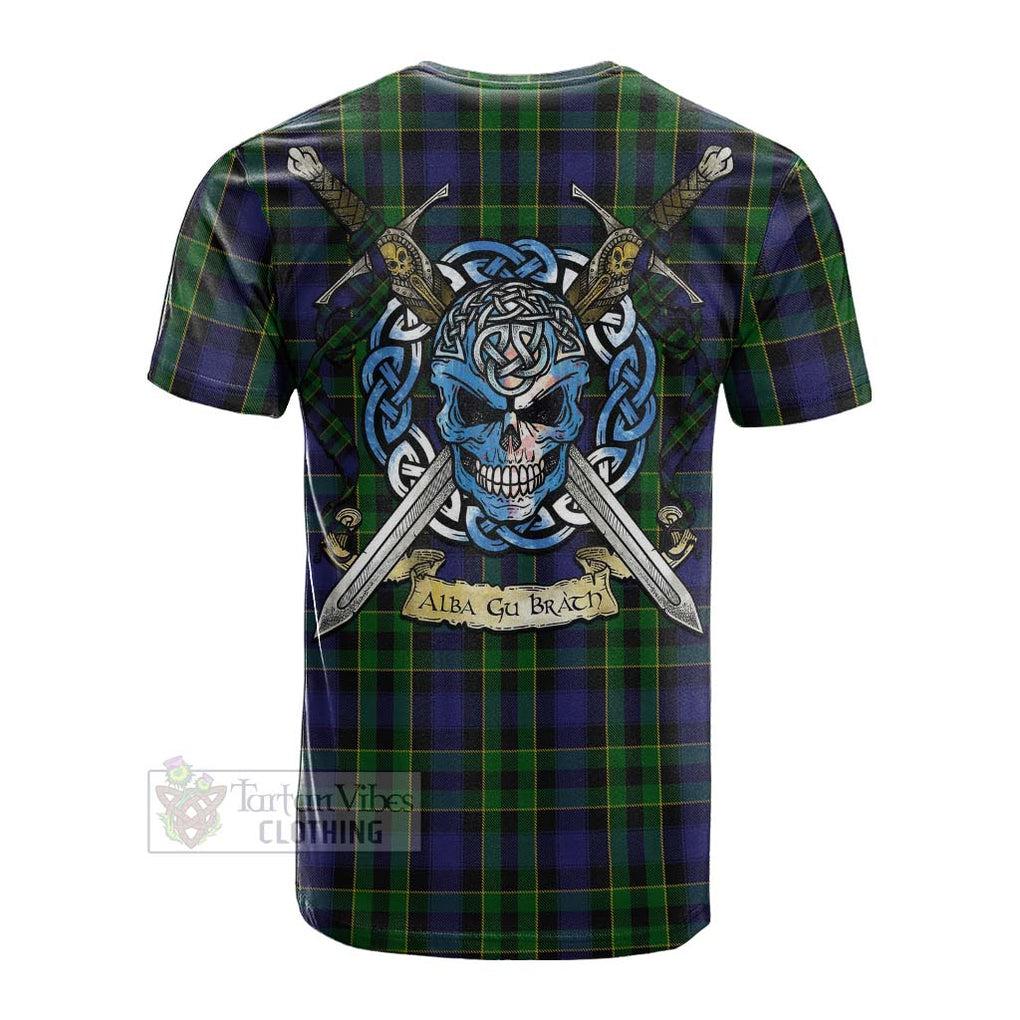 Mowat Tartan Cotton T-shirt with Family Crest Celtic Skull Style Men's Shirt - Tartan Vibes Clothing