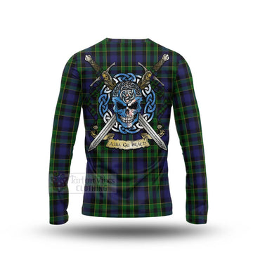 Mowat Tartan Long Sleeve T-Shirt with Family Crest Celtic Skull Style - Tartan Vibes Clothing