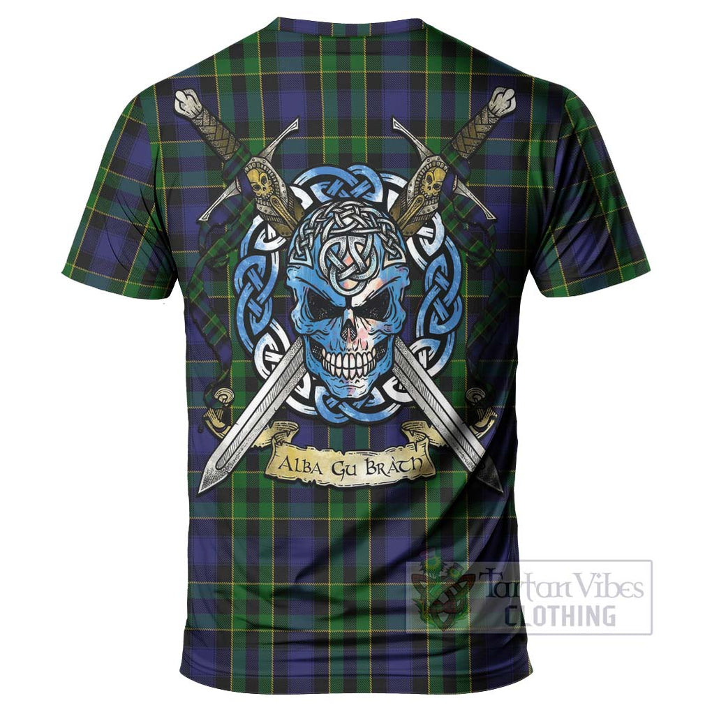 Mowat Tartan T-Shirt with Family Crest Celtic Skull Style - Tartan Vibes Clothing
