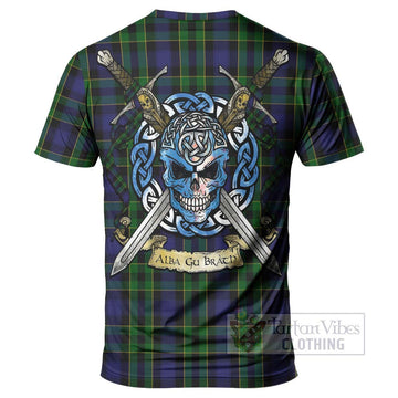 Mowat Tartan T-Shirt with Family Crest Celtic Skull Style - Tartan Vibes Clothing