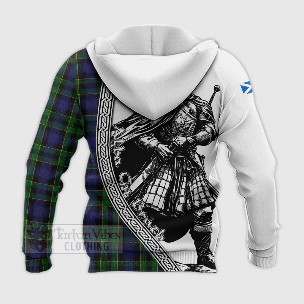 Mowat Tartan Clan Crest Knitted Hoodie with Highlander Warrior Celtic Style - Tartan Vibes Clothing