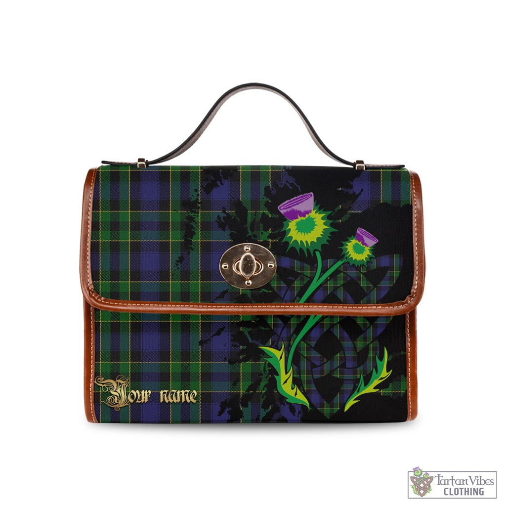 Tartan Vibes Clothing Mowat Tartan Waterproof Canvas Bag with Scotland Map and Thistle Celtic Accents