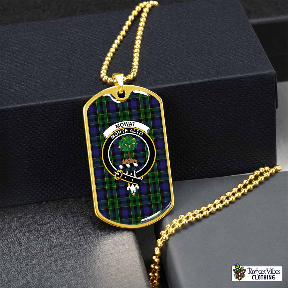 Mowat Tartan Dog Tag Necklace with Family Crest Gold No - Tartan Vibes Clothing