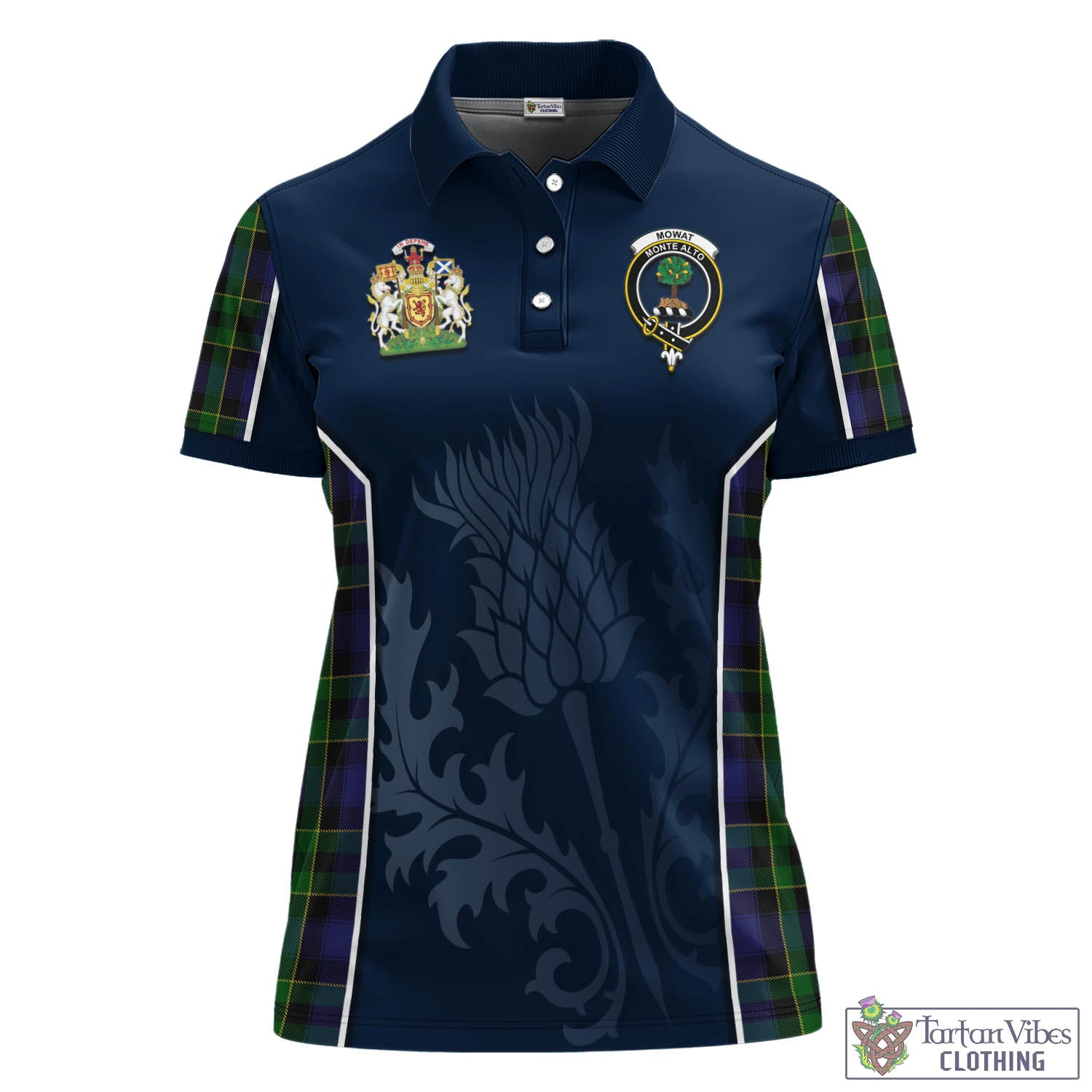 Tartan Vibes Clothing Mowat Tartan Women's Polo Shirt with Family Crest and Scottish Thistle Vibes Sport Style