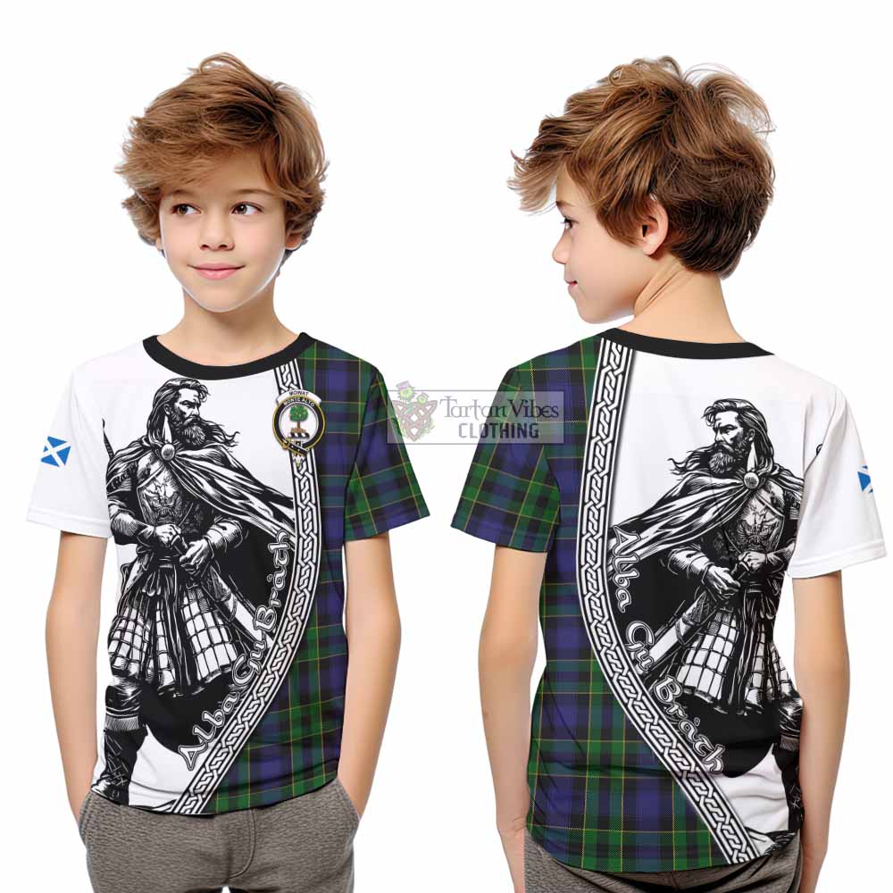 Mowat Tartan Clan Crest Kid T-Shirt with Highlander Warrior Celtic Style - Tartan Vibes Clothing