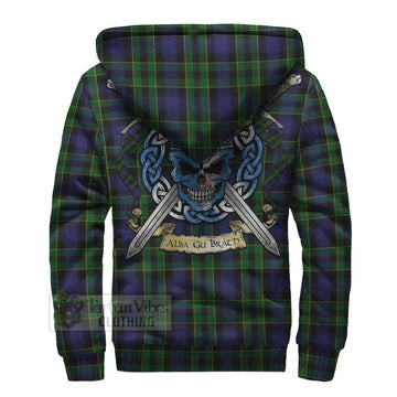 Mowat Tartan Sherpa Hoodie with Family Crest Celtic Skull Style - Tartan Vibes Clothing