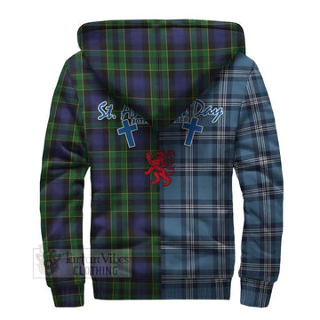Mowat Tartan Sherpa Hoodie Happy St. Andrew's Day Half Tartan Style - Tartan Vibes Clothing