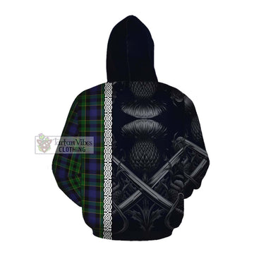 Mowat Tartan Cotton Hoodie with Family Crest Cross Sword Thistle Celtic Vibes Pullover Hoodie - Tartan Vibes Clothing