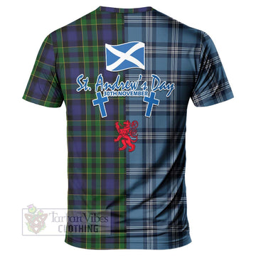 Mowat Tartan T-Shirt Happy St. Andrew's Day Half Tartan Style - Tartan Vibes Clothing