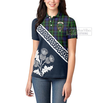 Mowat Tartan Women's Polo Shirt Featuring Thistle and Scotland Map - Tartanvibesclothing Store