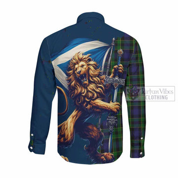 Mowat Tartan Family Crest Long Sleeve Button Shirt with Scottish Majestic Lion Men's Shirt - Tartan Vibes Clothing