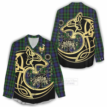 Mowat Tartan Women's Casual Shirt with Family Crest Celtic Wolf Style - Tartan Vibes Clothing