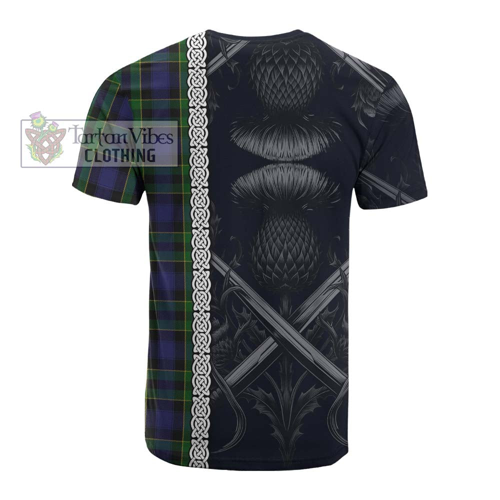 Mowat Tartan Cotton T-shirt with Family Crest Cross Sword Thistle Celtic Vibes - Tartan Vibes Clothing