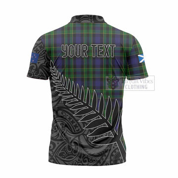 Mowat Crest Tartan Zipper Polo Shirt with New Zealand Silver Fern Half Style - Tartan Vibes Clothing