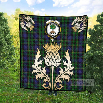 Tartan Vibes Clothing Mowat Tartan Quilt with Family Crest and Golden Thistle Style