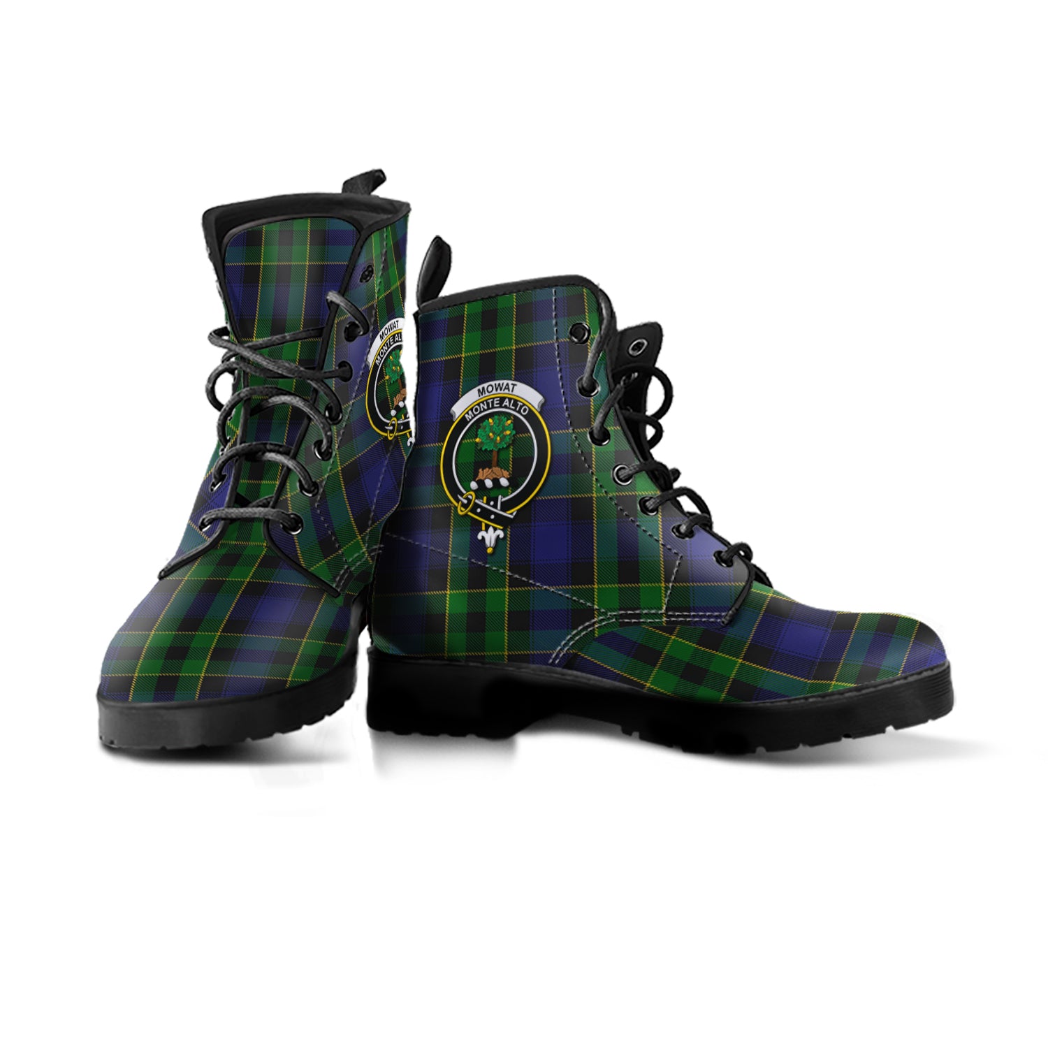 Mowat Tartan Leather Boots with Family Crest - Tartan Vibes Clothing