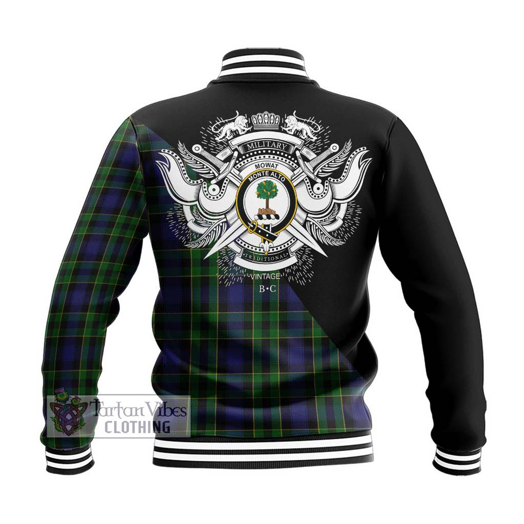 Mowat Tartan Baseball Jacket with Family Crest and Military Logo Style - Tartan Vibes Clothing