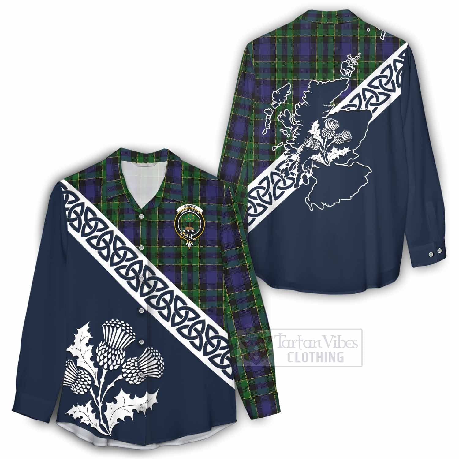 Mowat Tartan Women's Casual Shirt Featuring Thistle and Scotland Map - Tartan Vibes Clothing