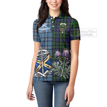 Mowat Tartan Women's Polo Shirt Happy St. Andrew's Day Half Tartan Style - Tartan Vibes Clothing