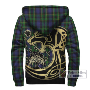 Mowat Tartan Sherpa Hoodie with Family Crest Celtic Wolf Style - Tartan Vibes Clothing