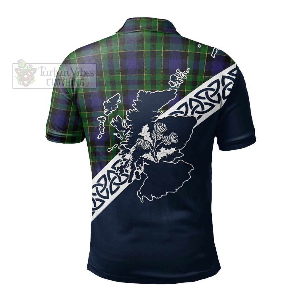 Mowat Tartan Polo Shirt Featuring Thistle and Scotland Map - Tartanvibesclothing Store