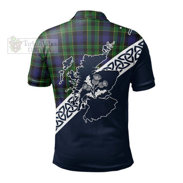 Mowat Tartan Polo Shirt Featuring Thistle and Scotland Map - Tartanvibesclothing Store