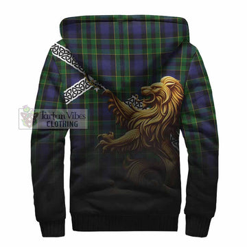 Tartan Vibes Clothing Mowat Crest Tartan Sherpa Hoodie with Golden Lion Emblem Celtic Style