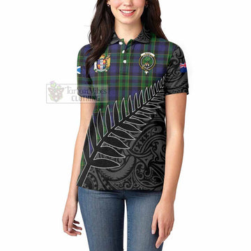 Mowat Crest Tartan Women's Polo Shirt with New Zealand Silver Fern Half Style - Tartan Vibes Clothing