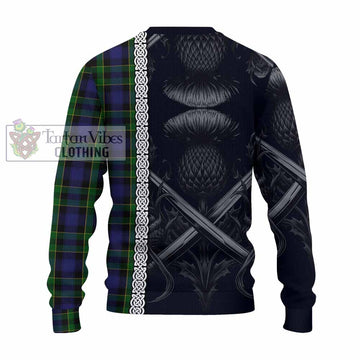 Mowat Tartan Knitted Sweater with Family Crest Cross Sword Thistle Celtic Vibes - Tartan Vibes Clothing