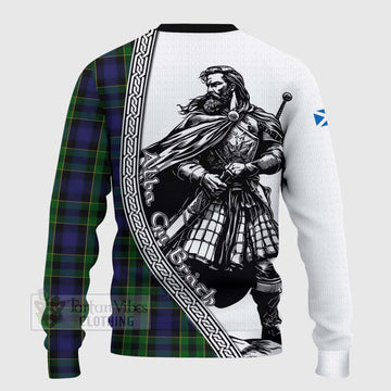 Mowat Tartan Clan Crest Knitted Sweater with Highlander Warrior Celtic Style - Tartan Vibes Clothing