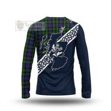 Mowat Tartan Long Sleeve T-Shirt Featuring Thistle and Scotland Map - Tartan Vibes Clothing