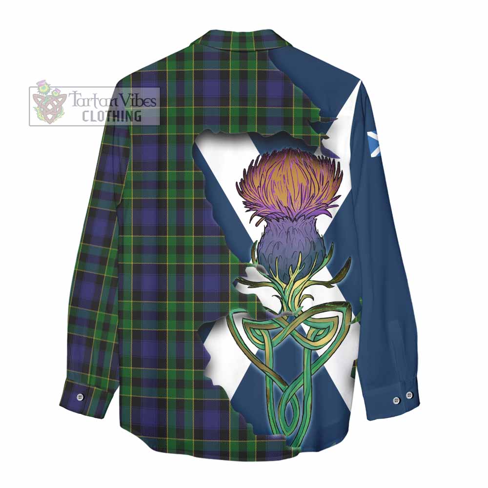 Tartan Vibes Clothing Mowat Tartan Family Crest Women's Casual Shirt Scottish Thistle Celtic Inspired