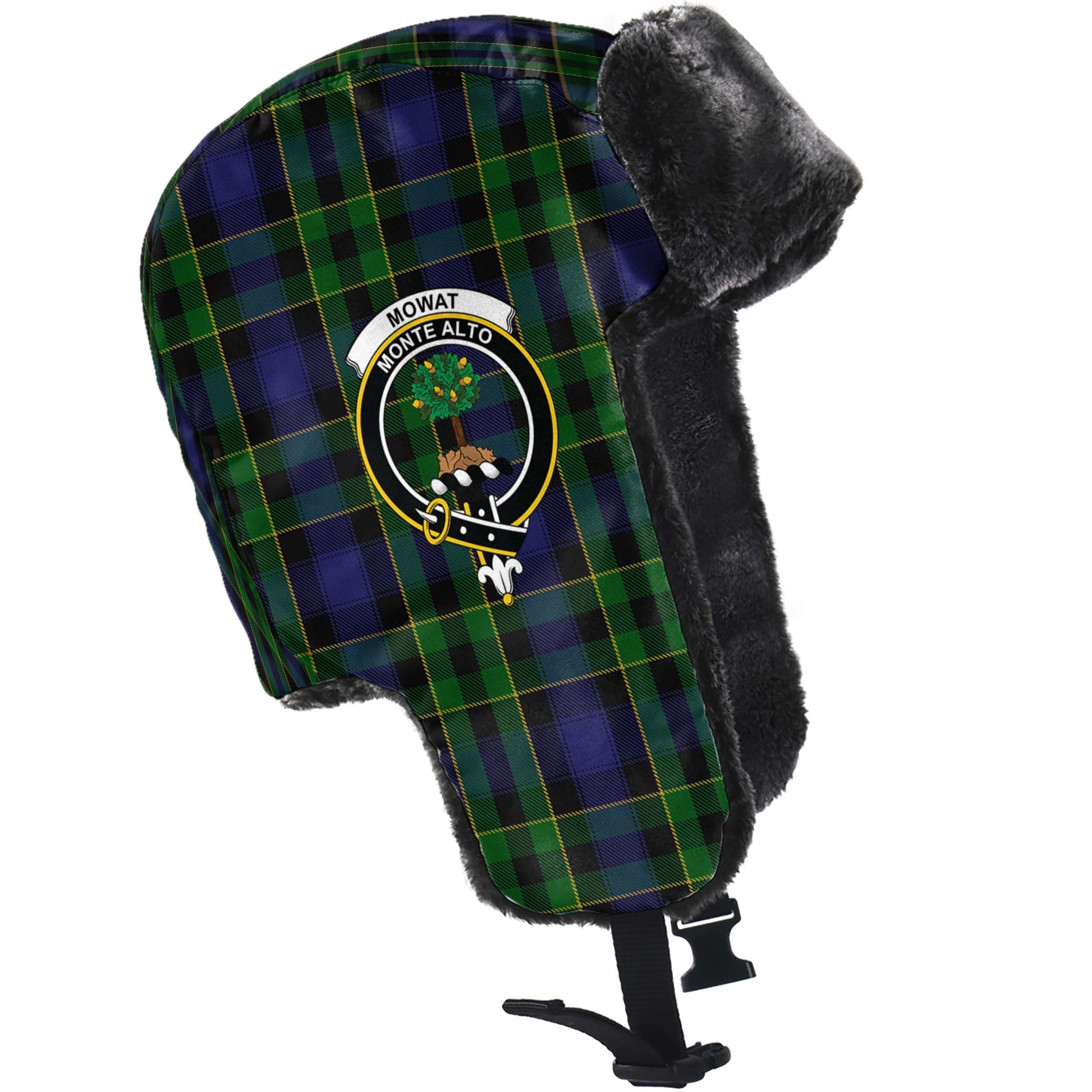 Mowat Tartan Winter Trapper Hat with Family Crest - Tartanvibesclothing