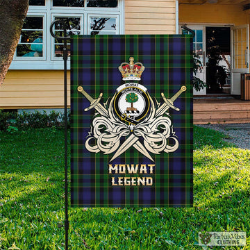 Mowat Tartan Flag with Clan Crest and the Golden Sword of Courageous Legacy