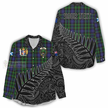 Mowat Crest Tartan Women's Casual Shirt with New Zealand Silver Fern Half Style - Tartan Vibes Clothing
