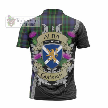 Mowat Tartan Family Crest Zipper Polo Shirt Lion Rampant Royal Thistle Shield Celtic Inspired - Tartan Vibes Clothing