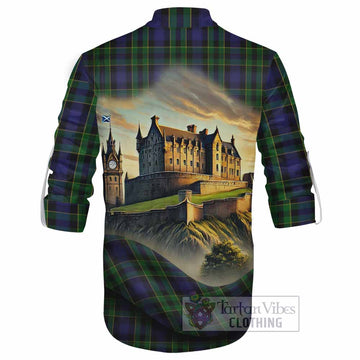 Mowat Tartan Family Crest Ghillie Kilt Shirt with Scottish Ancient Castle Style - Tartan Vibes Clothing