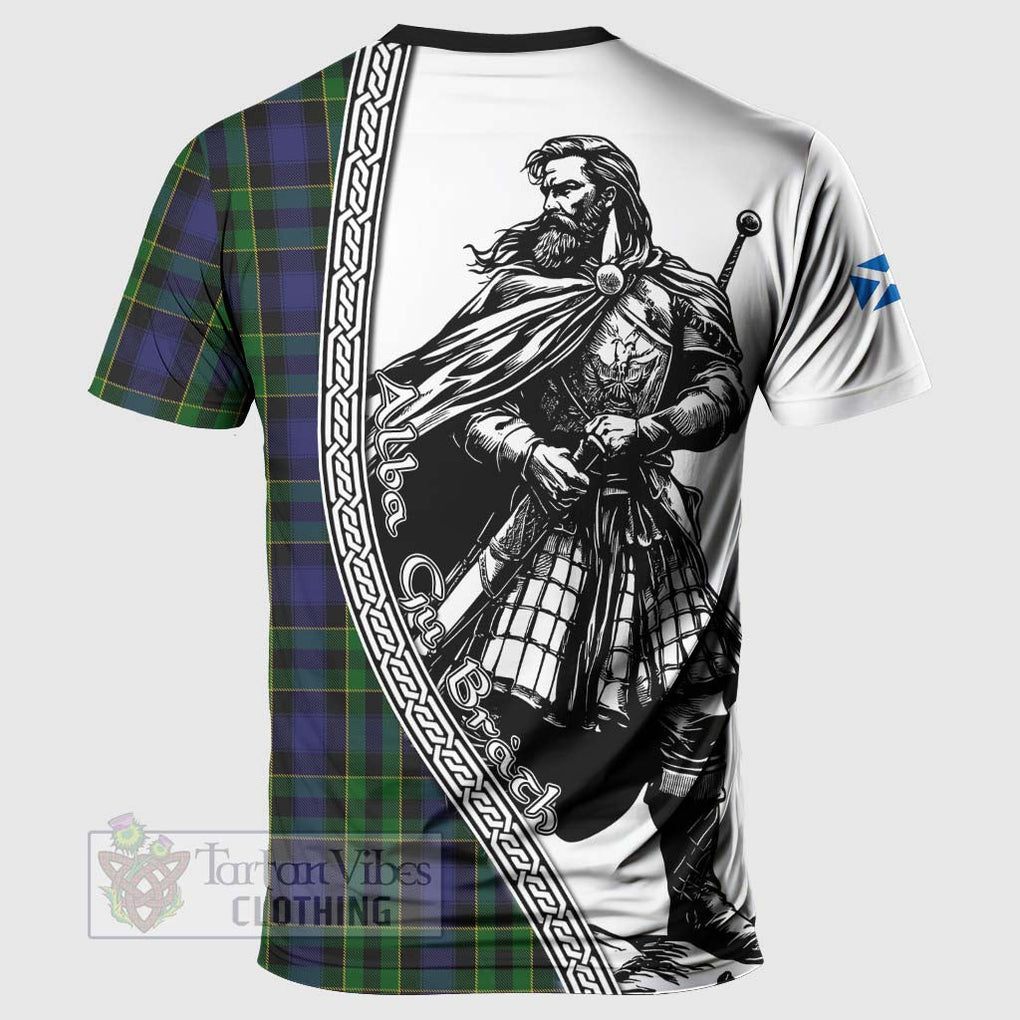 Mowat Tartan Clan Crest T-Shirt with Highlander Warrior Celtic Style - Tartan Vibes Clothing